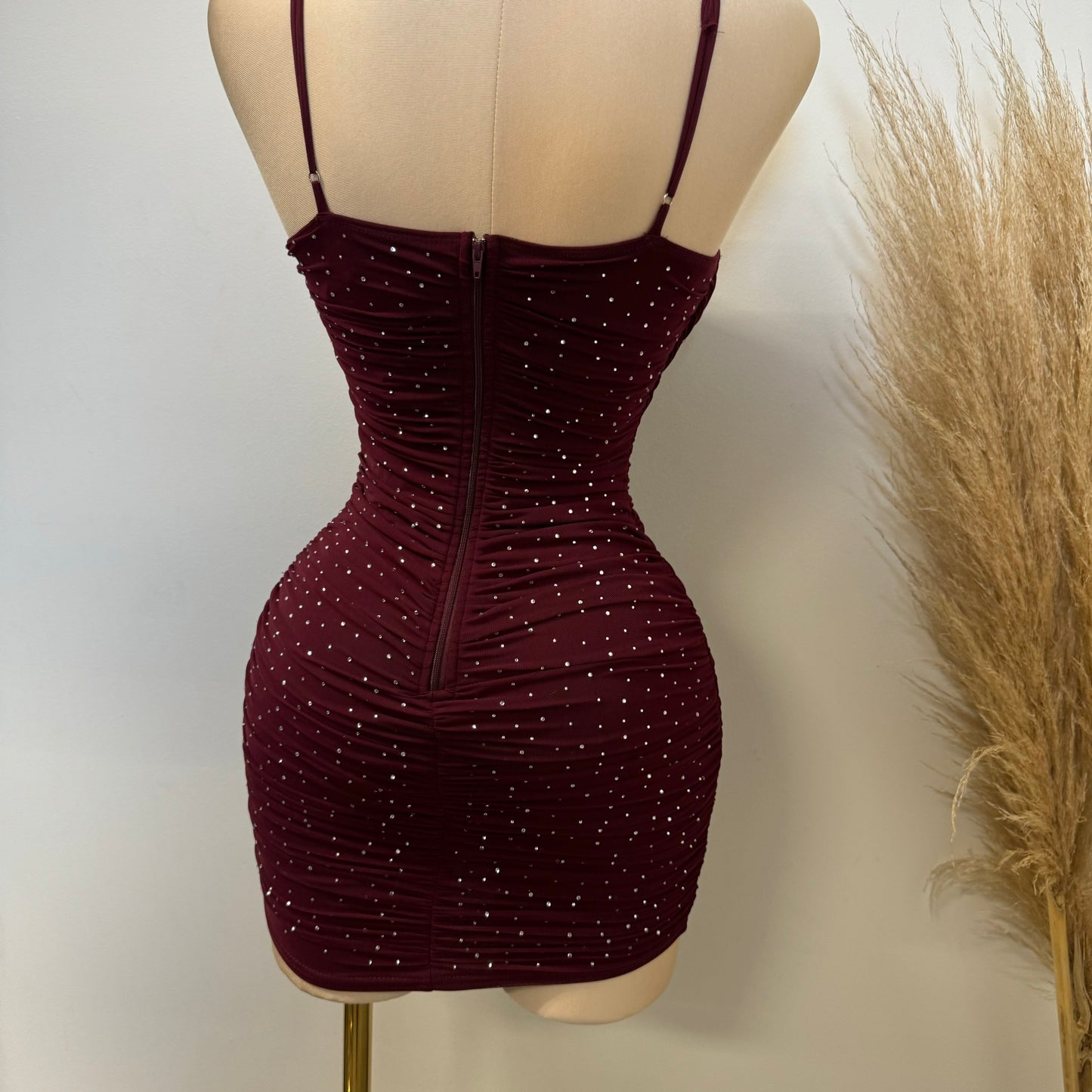 Ruby Rhinestone Dress-Burgundy