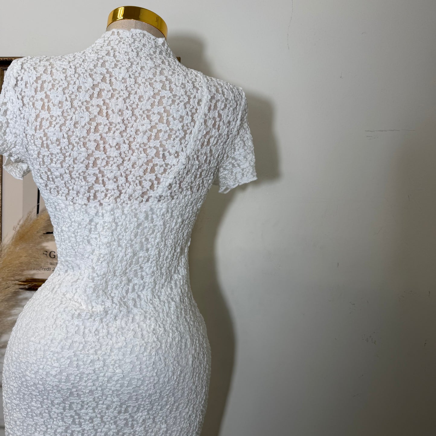 Lace Short sleeve Dress-White