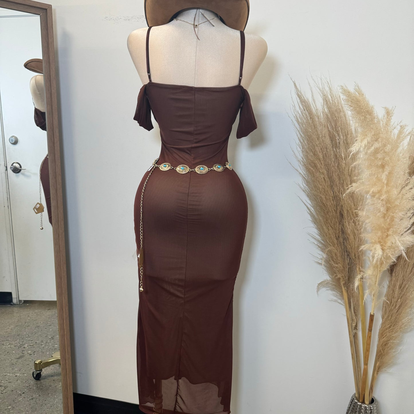 Zavala Mesh Dress-Brown