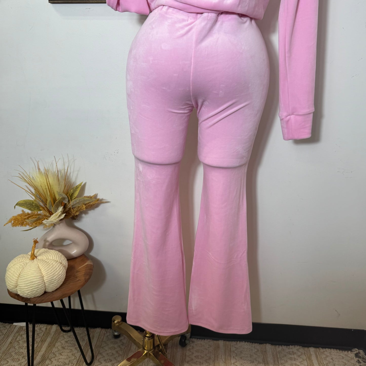 Print Hoodie Jacket and Pants Velour Set-Pink