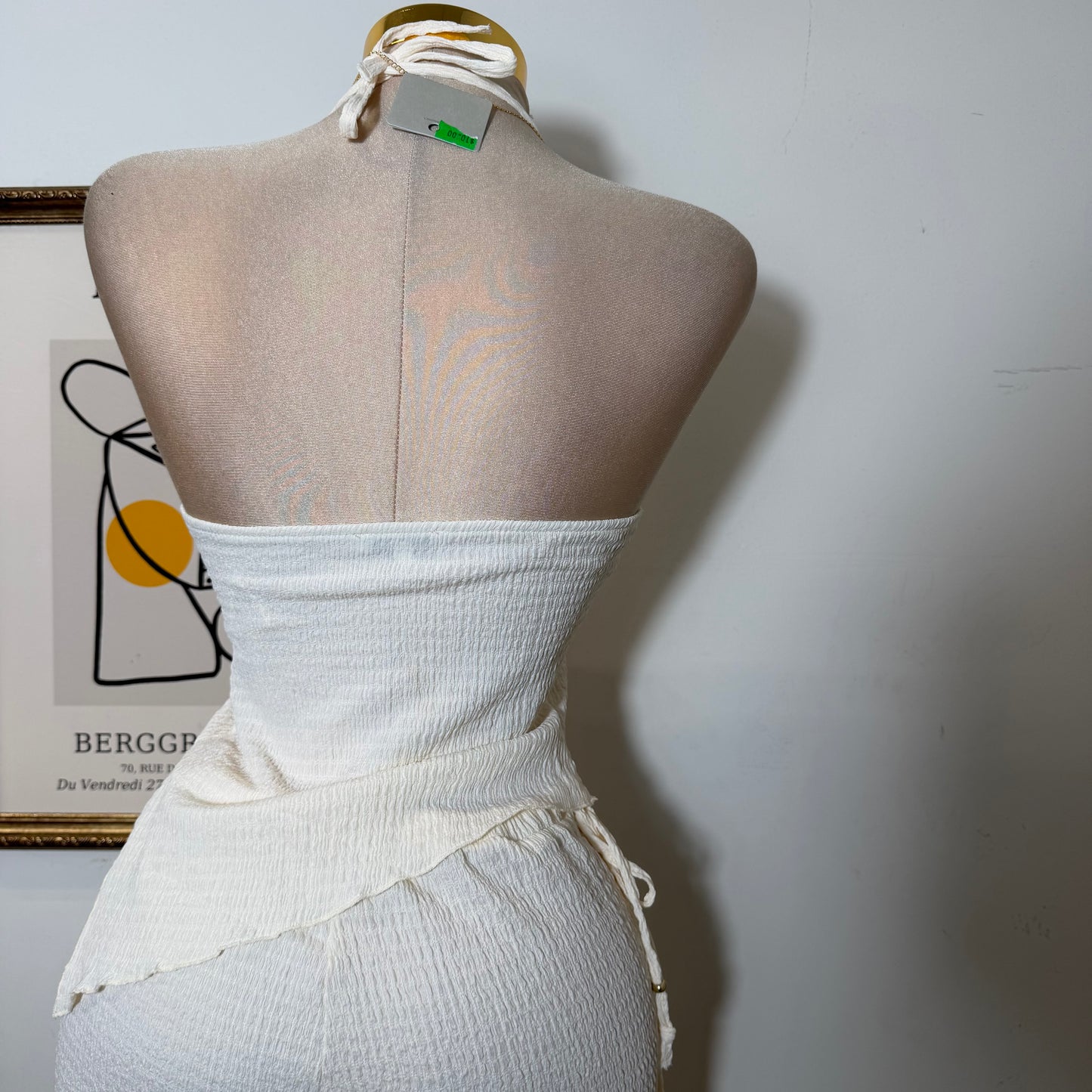 Asymmetrical hem Halter Top Wide leg Set-Ivory