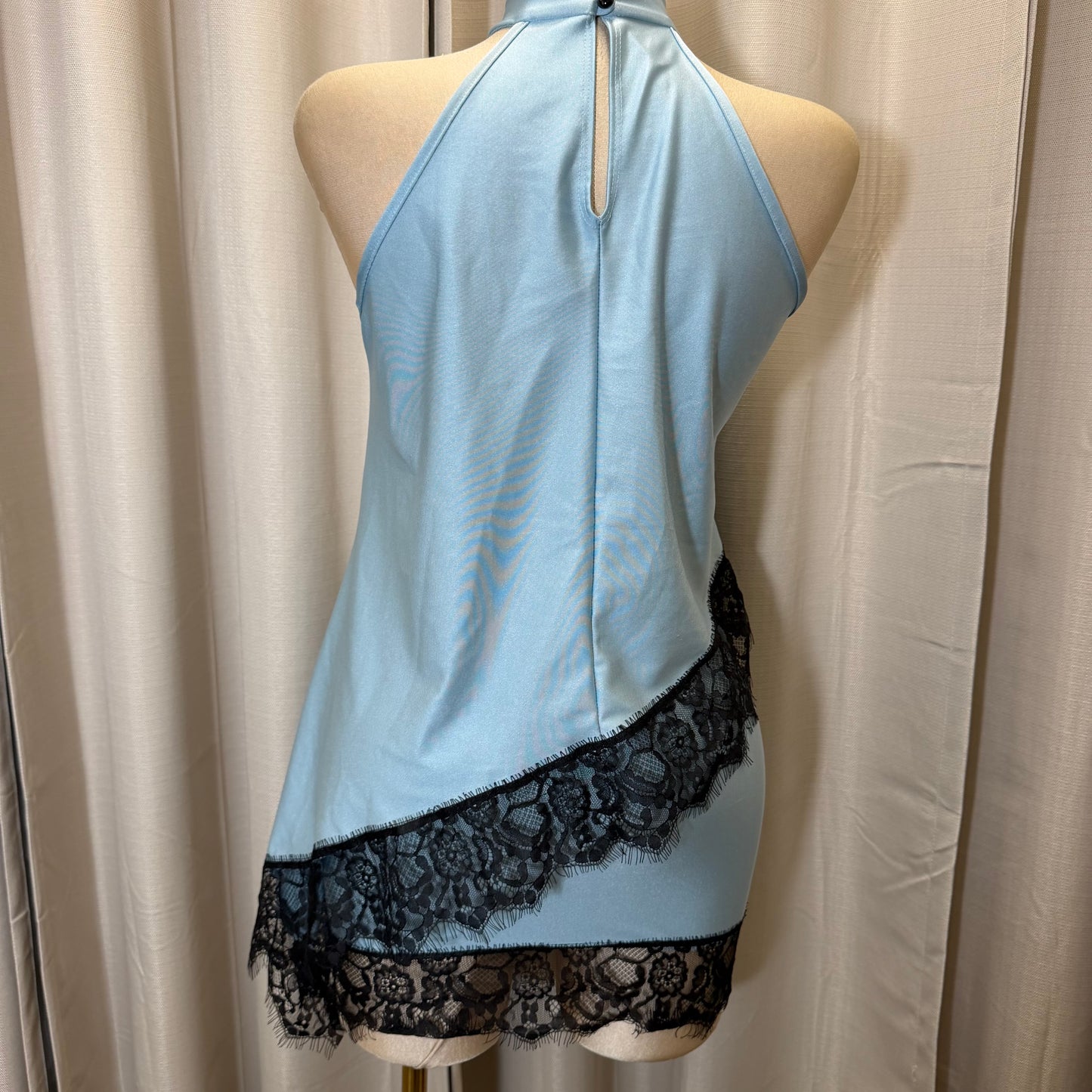 Asymmetrical Lace Skirt Set-Blue