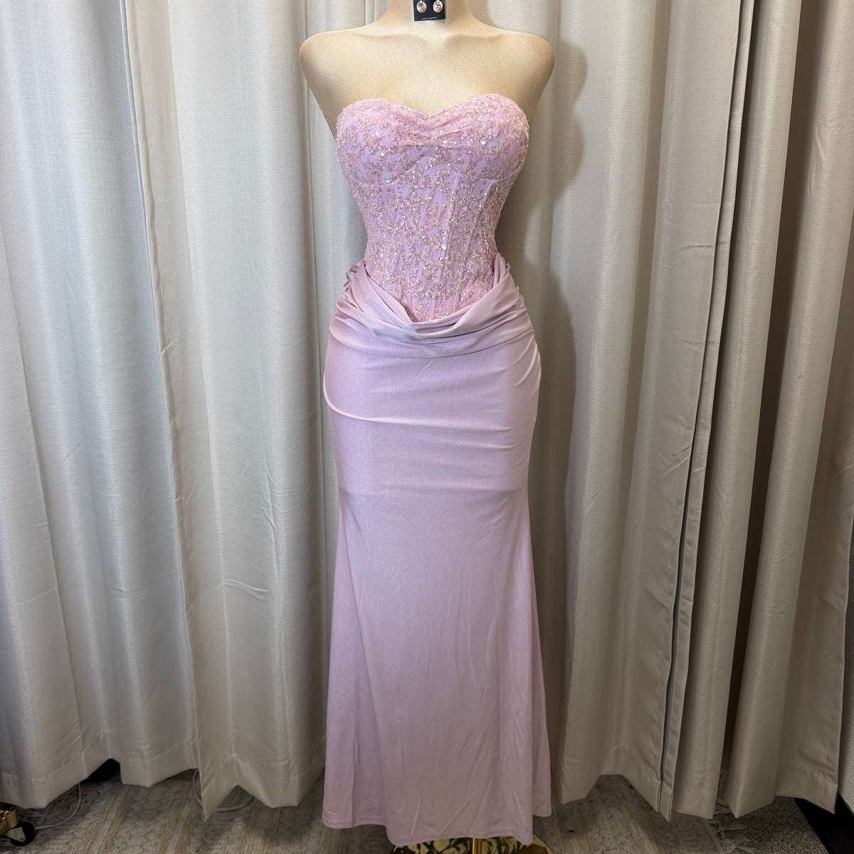 Sequin Lace with knit satin Dress-Baby Pink