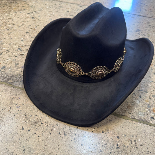 Black  Hat With Gold Chain-Black
