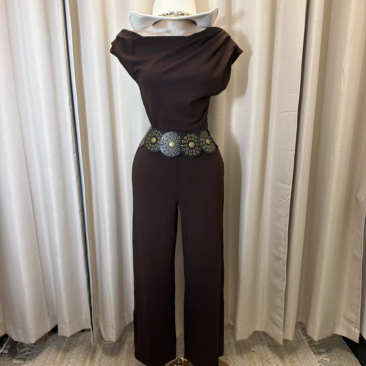 One shoulder Jumpsuit-dark Brown