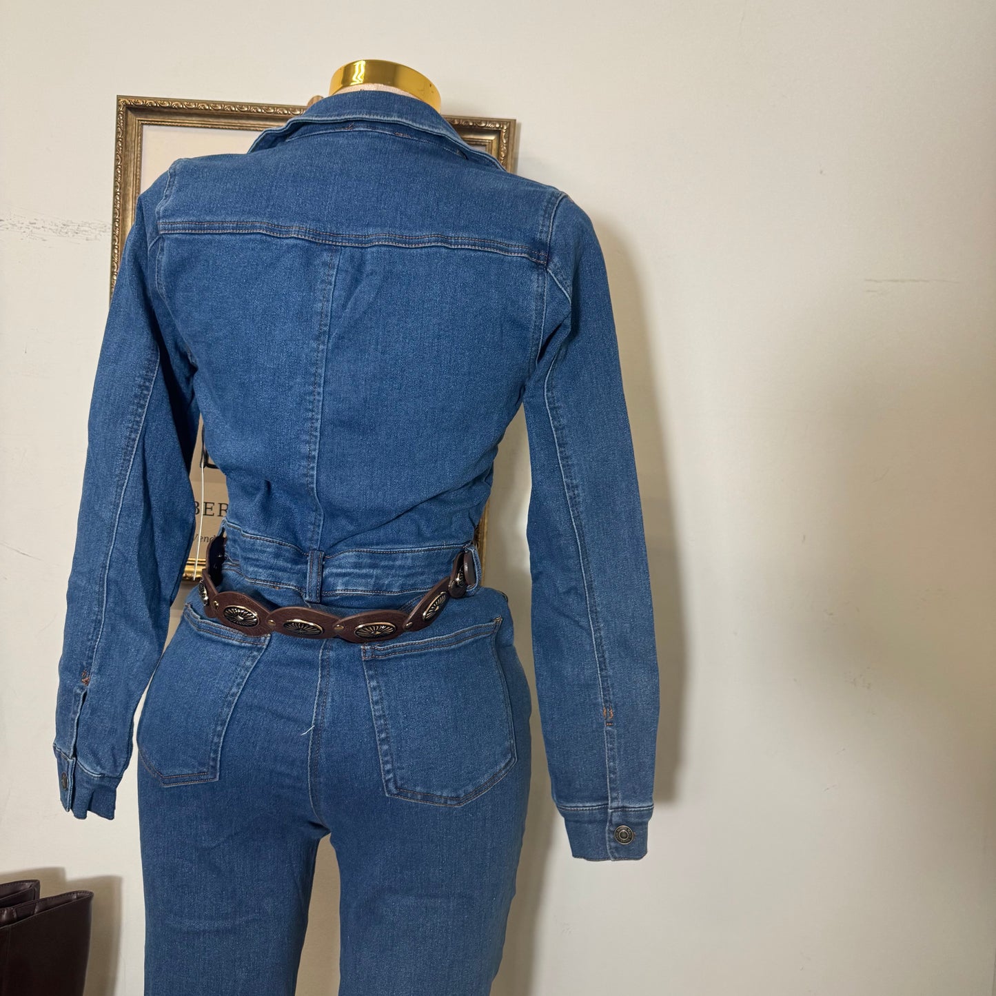 Denim Button Long Sleeve Jumpsuit -Dk denim