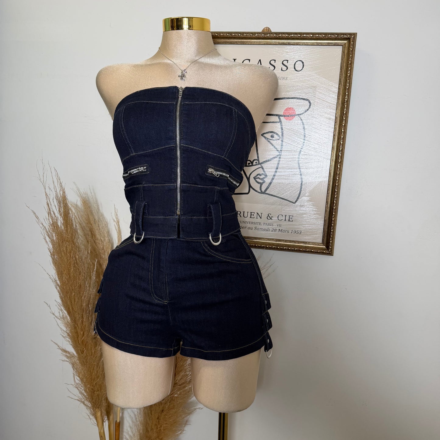 Tube Strapless Denim Crop Top-Dark Denim