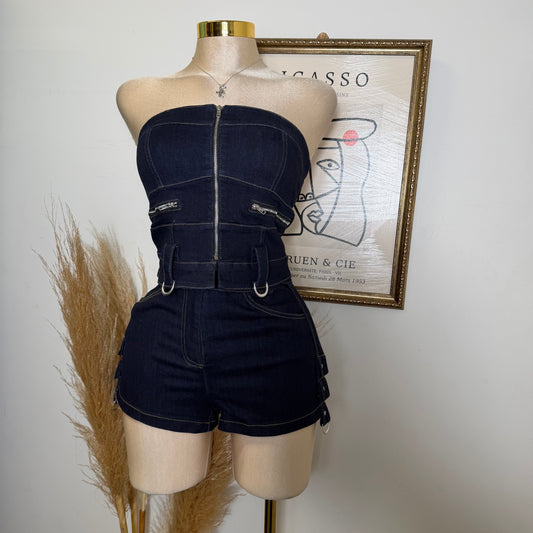 Tube Strapless Denim Crop Top-Dark Denim