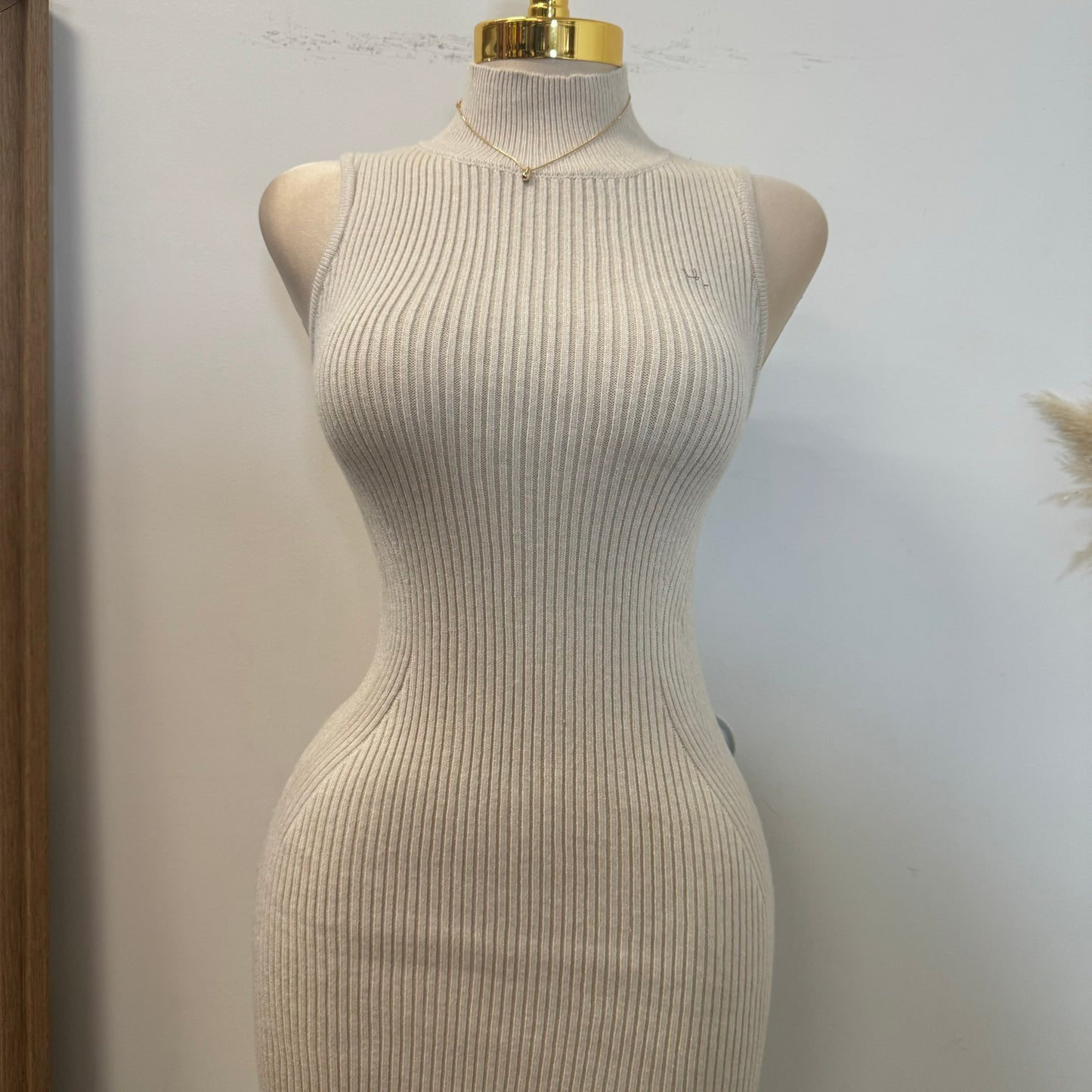 Emely Ribbed Long Dress-Ivory