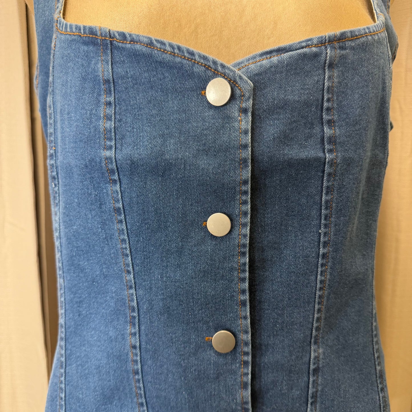 PL-Denim Button Up Vest-Blue denim