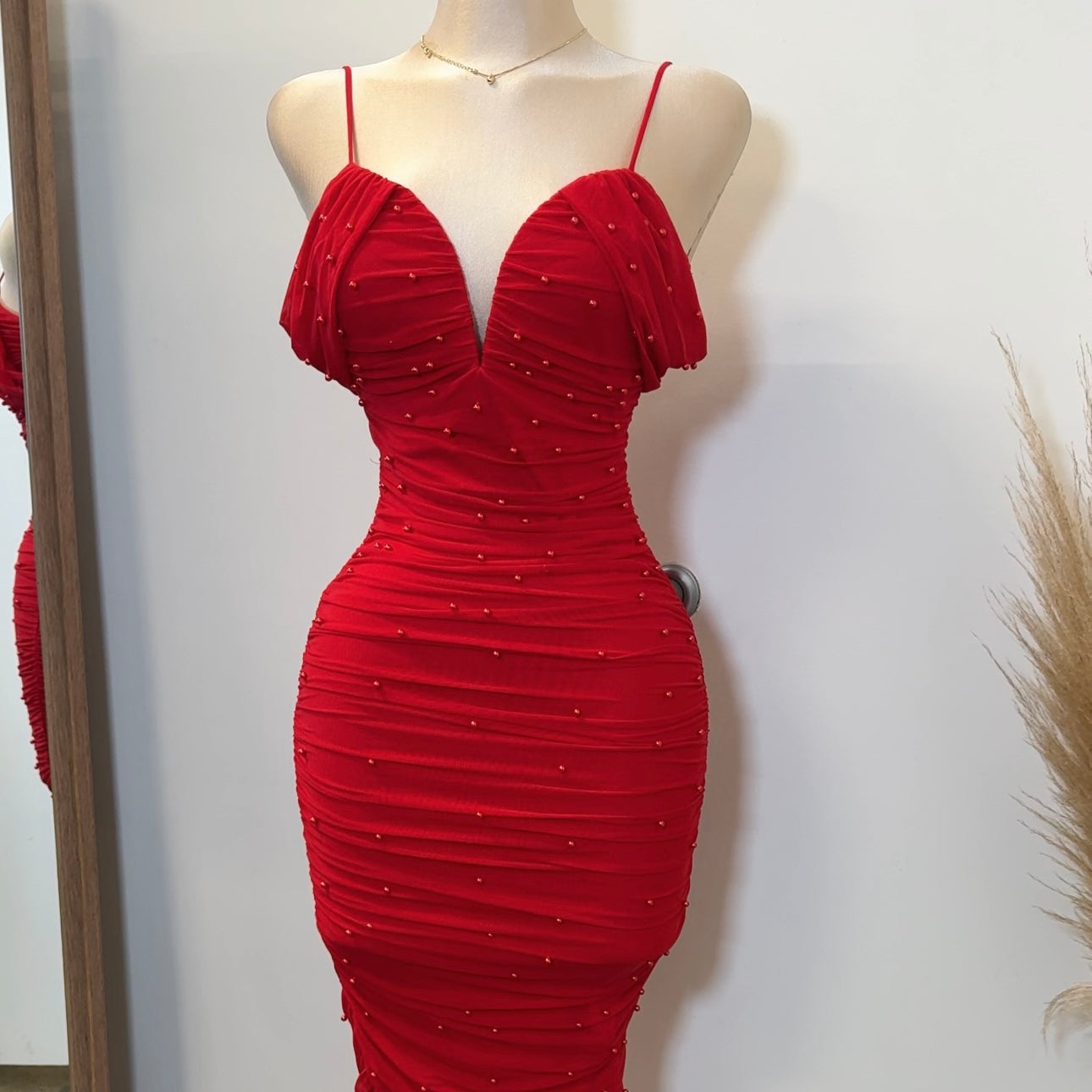 Aria Pearl Dress-Red