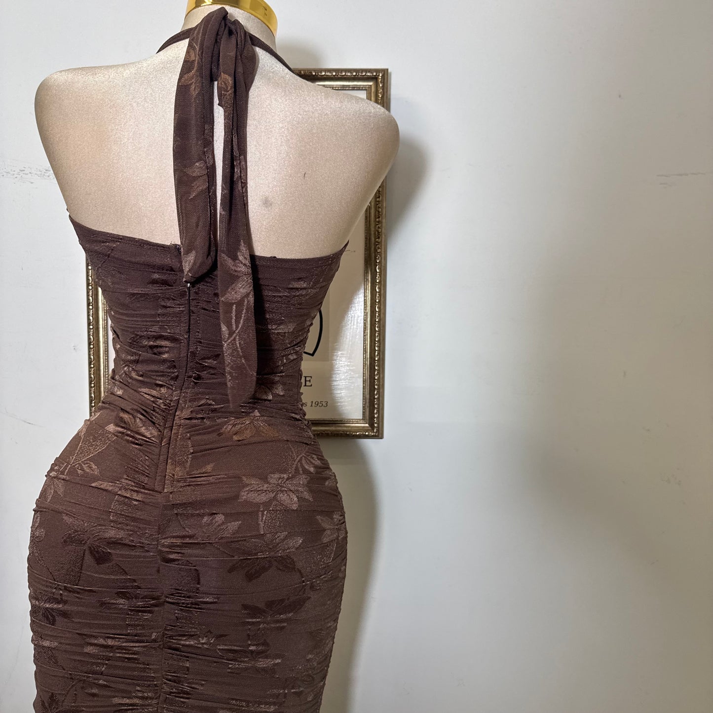 Trim accent Midi Dress-Chocolate