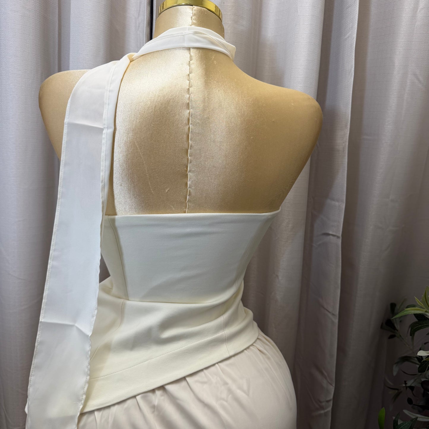 Strapless Scarf Neck Overlay Maxi Dress-Cream