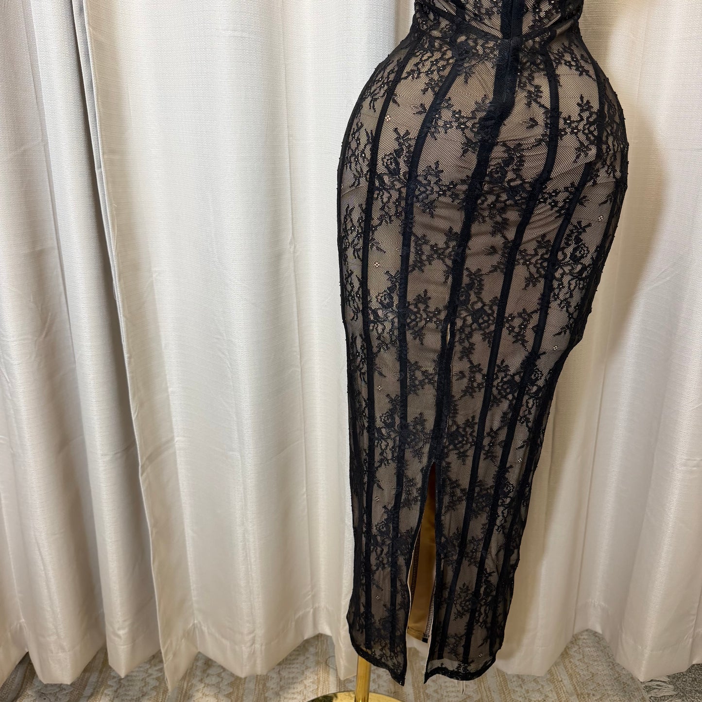 Strapless lace corset boning Maxi Dress-Black