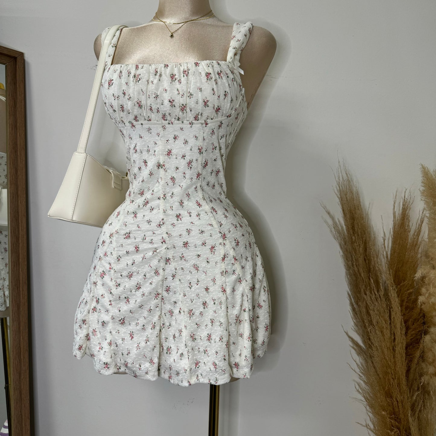 Coqueta Floral Mini Dress-Cream