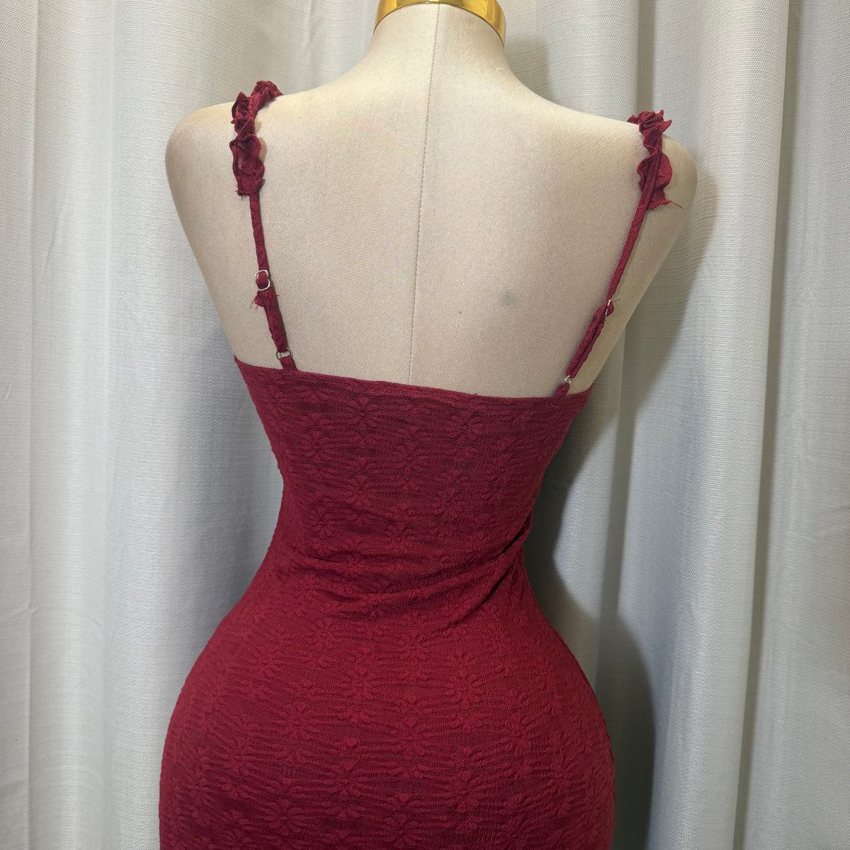 Daisy Asymmetric Skirt Midi Dress-Burgundy