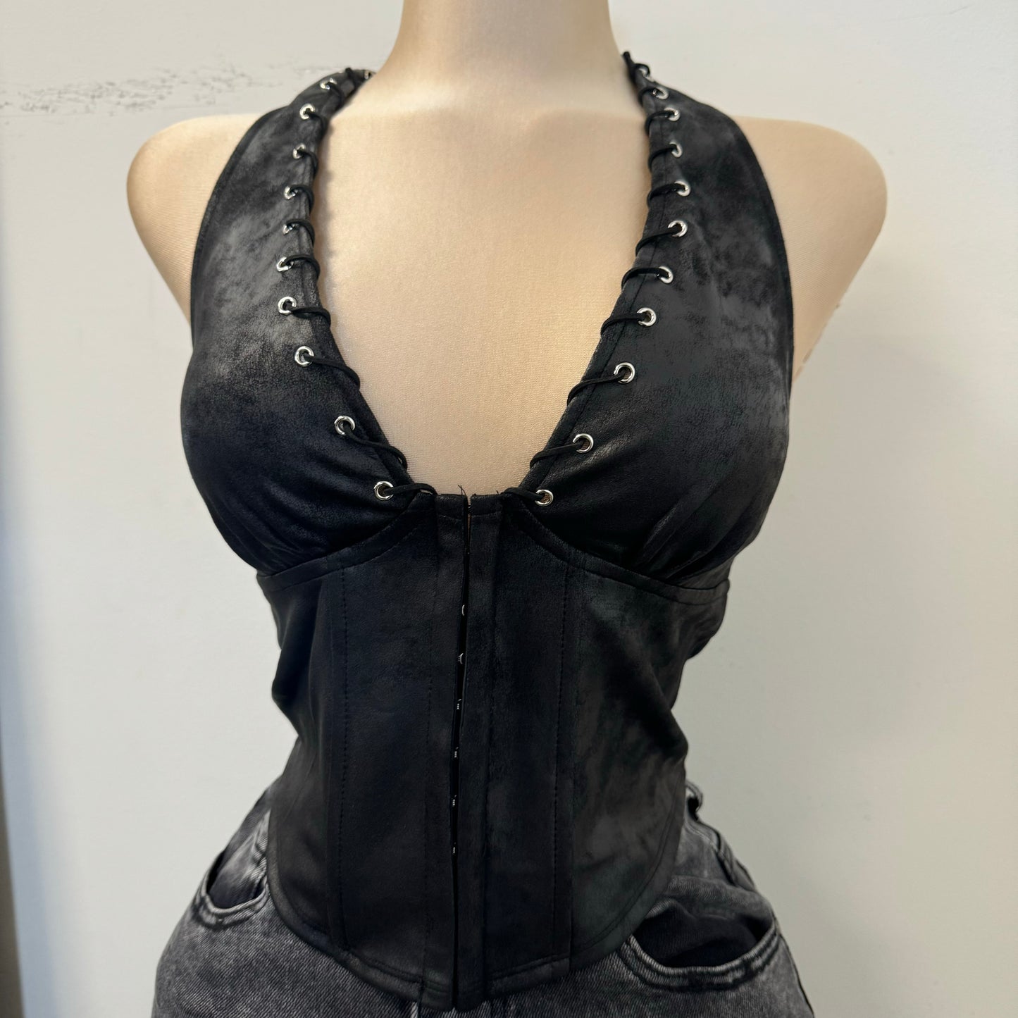 Suede Corset Top-Black