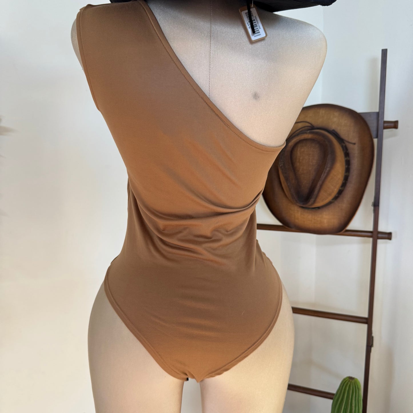 One Shoulder Double Layered Top-Beige