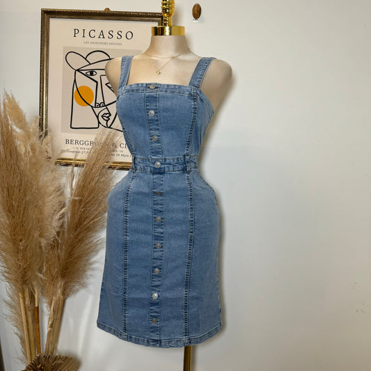 Button Down Placket Denim Dress-Lt Blue