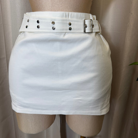 Belted Stretchy Skort-white