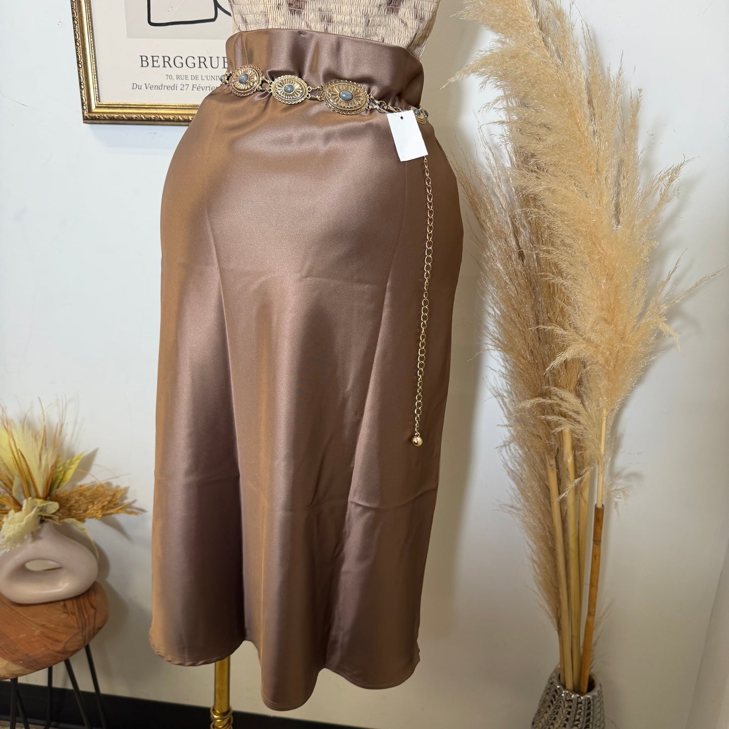 Satin Midi Skirt-Champagne
