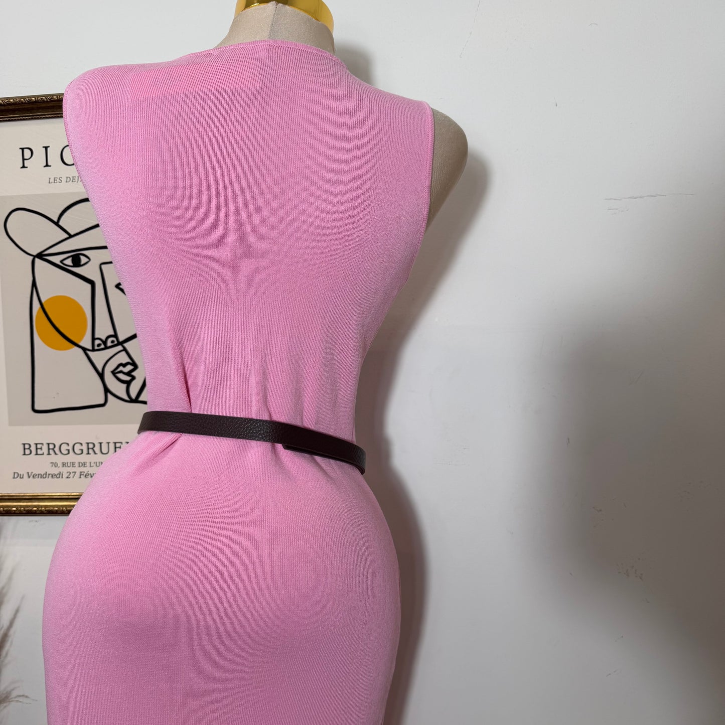 Sleeveless Maxi Knit Dress with Contrast-Pink