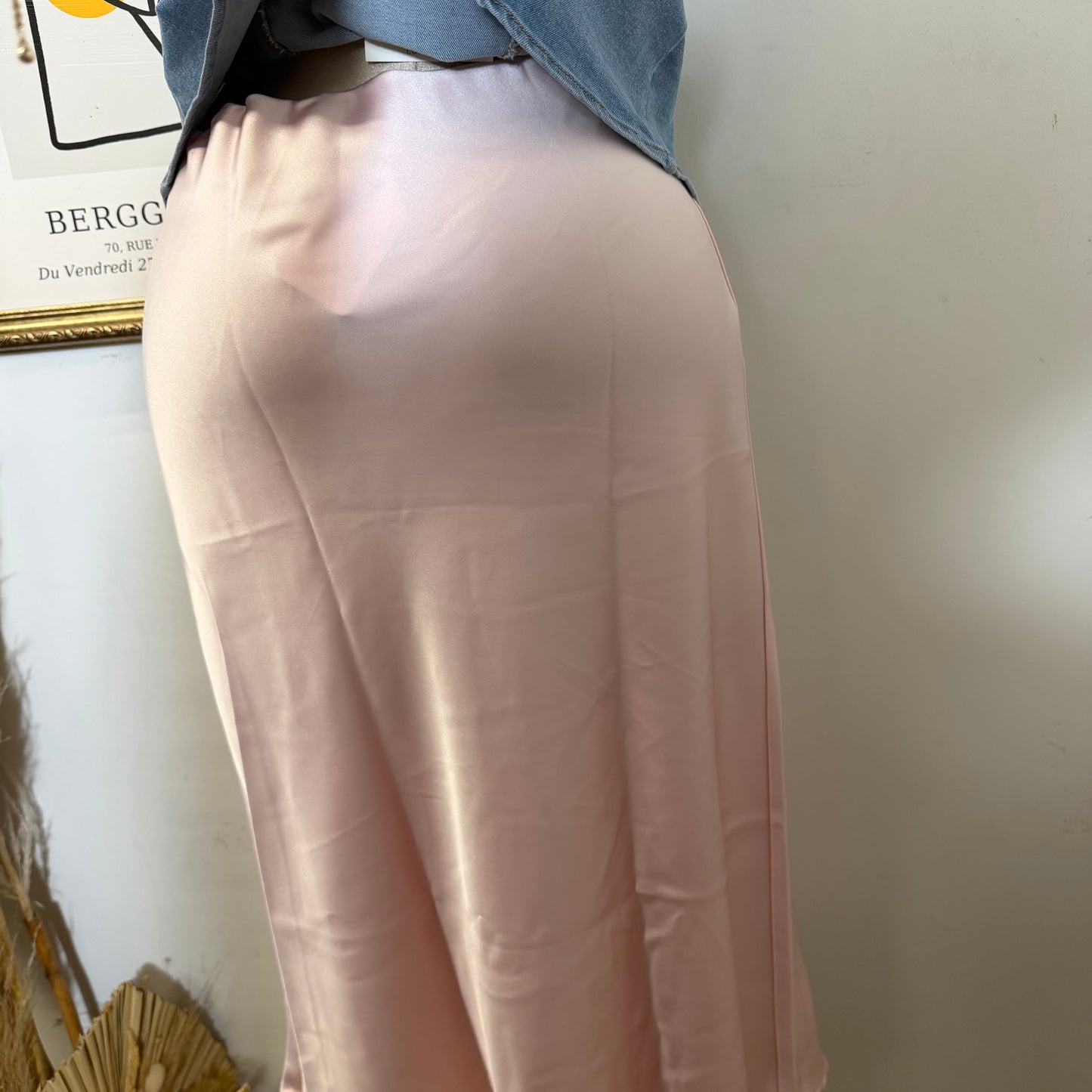 Satin Midi Skirt-Butter Baby Pink