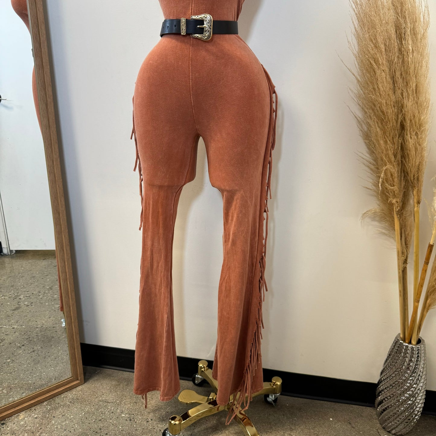 Fringe Jumpsuit-Rust