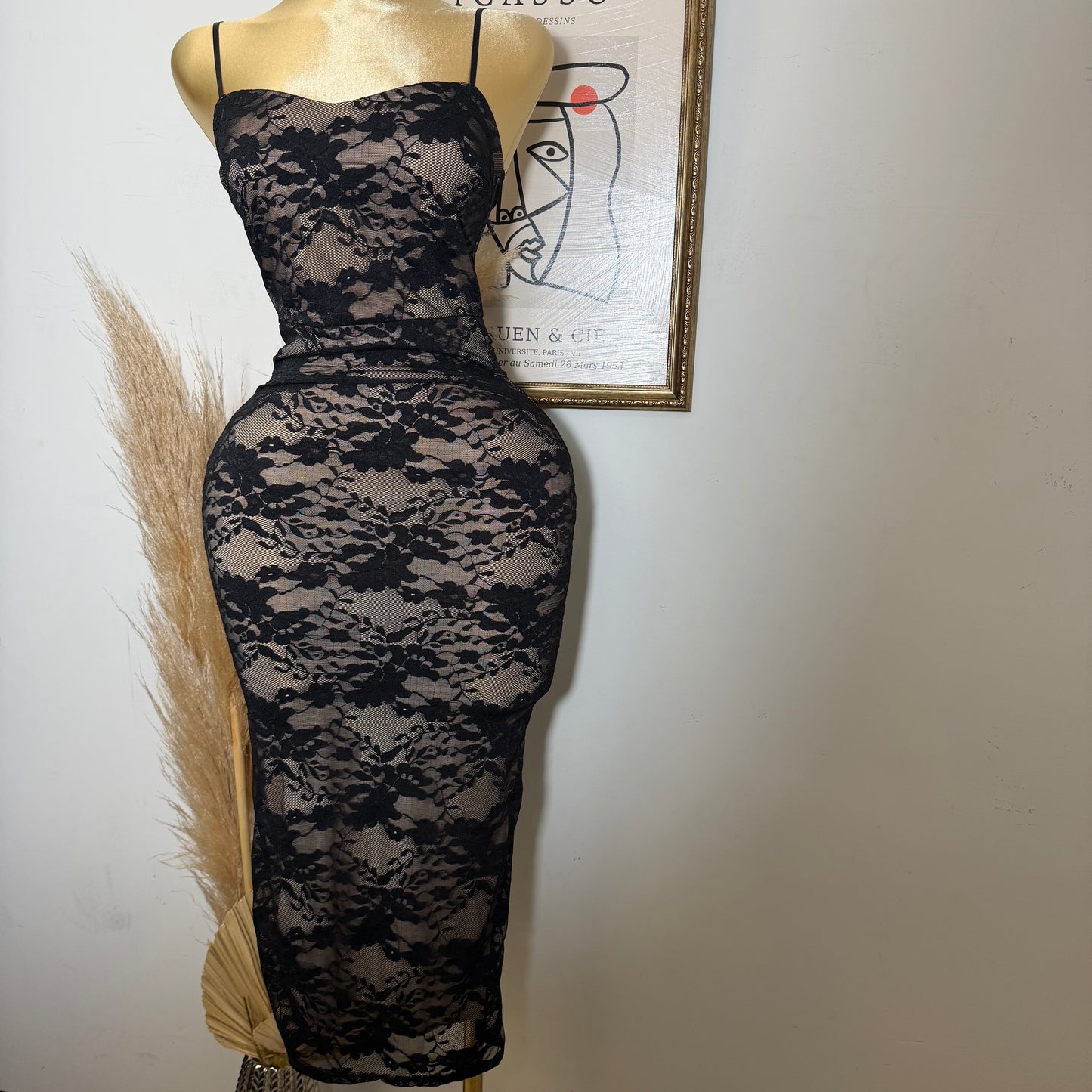 Lace Midi Dress-Black