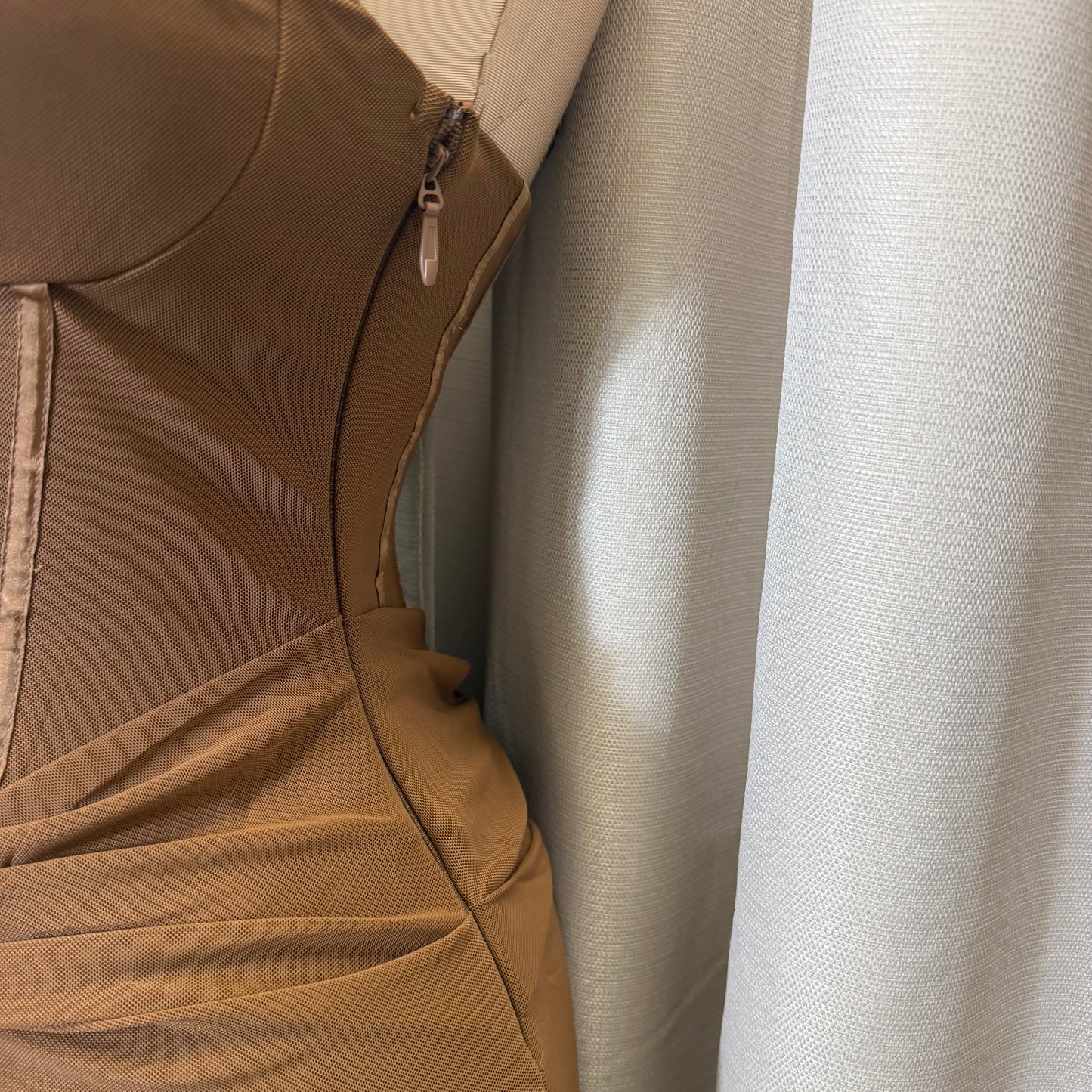 LACE-UP BACK DETAIL CORSET MIDI DRESS-Brown