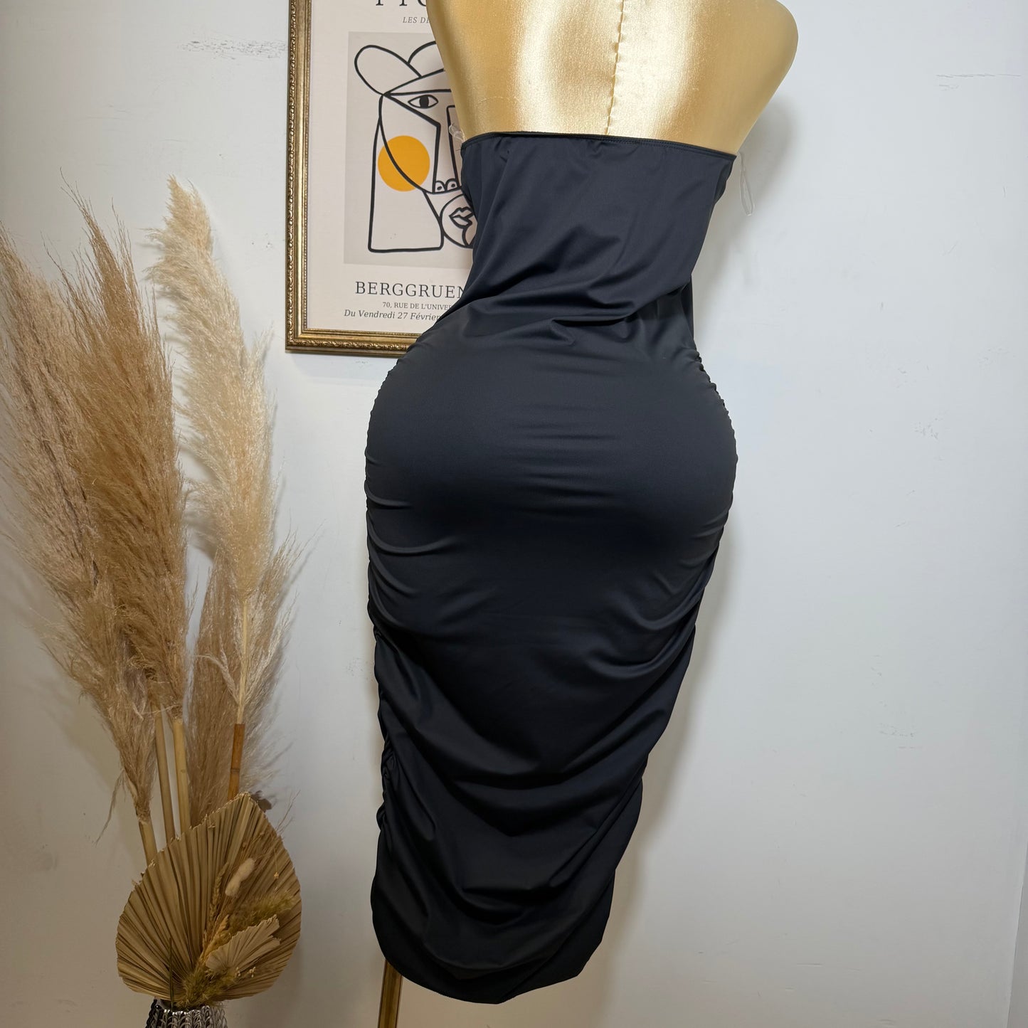 PL-Buckled Front Tube Dress-Black