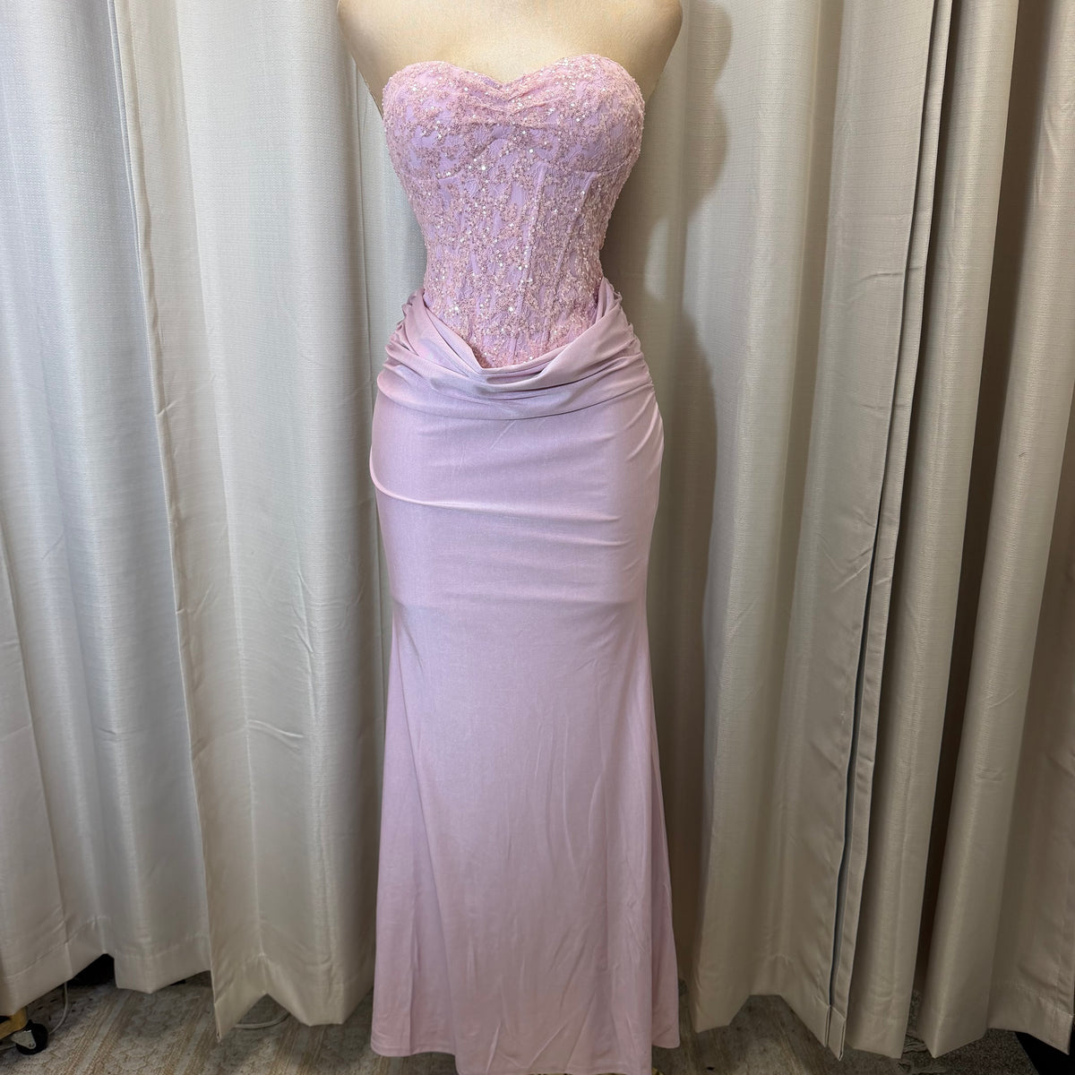 Sequin Lace with knit satin Dress-Baby Pink
