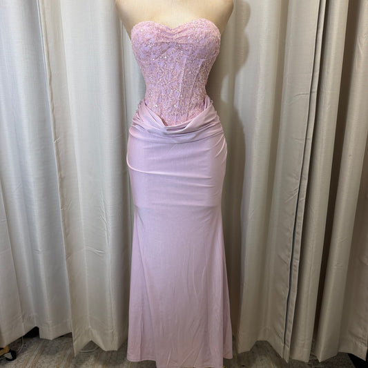 Sequin Lace with knit satin Dress-Baby Pink