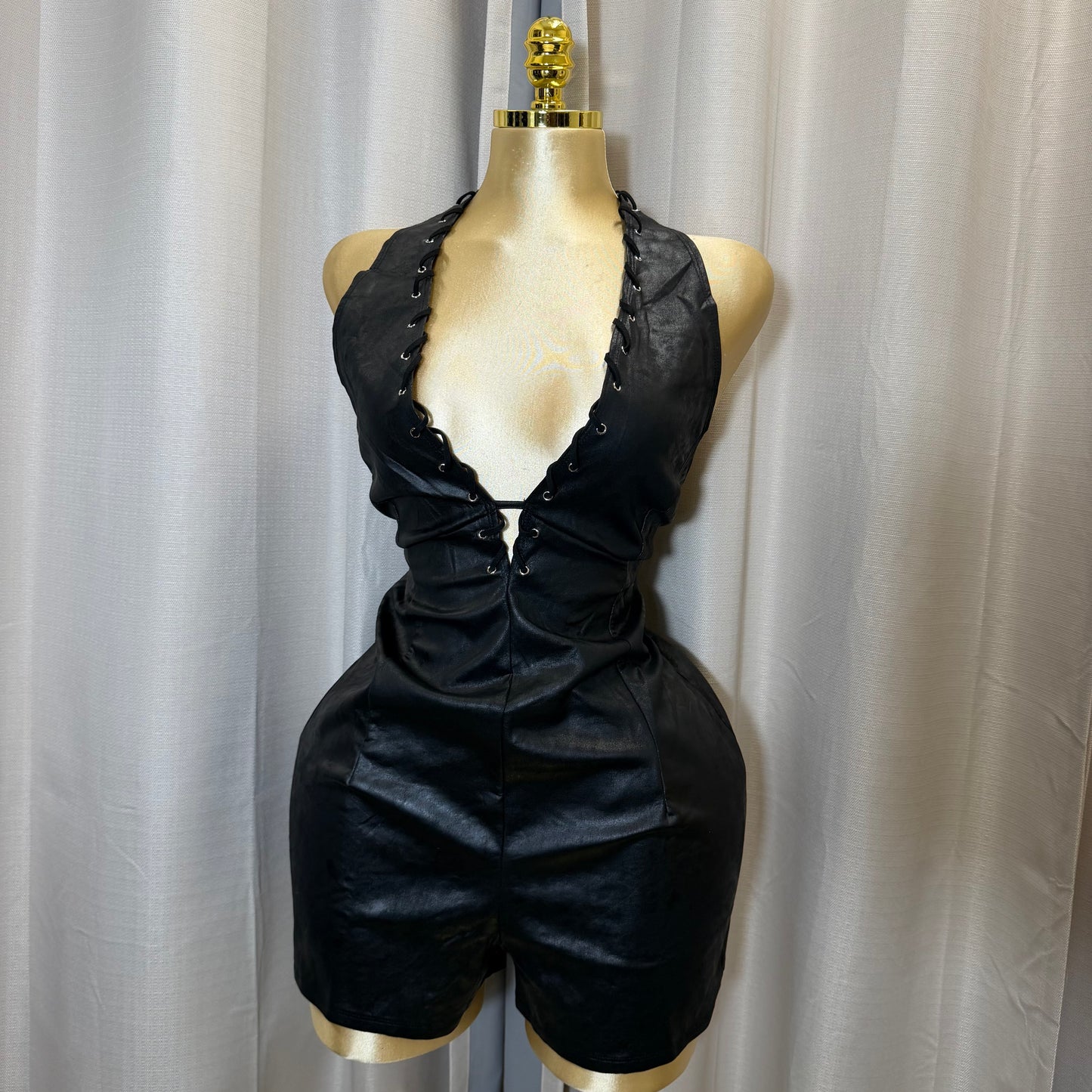 PL-suede Halter Romper-Black