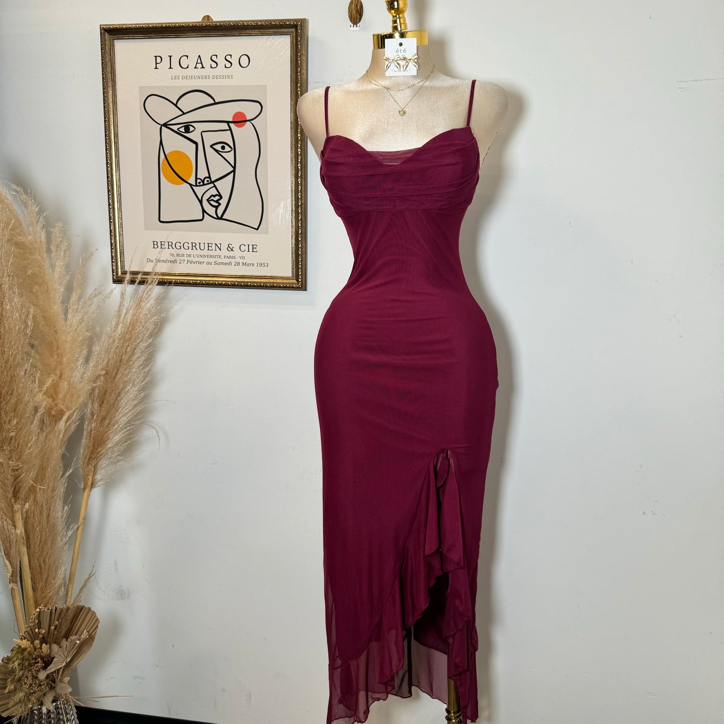 Karil Mesh Dress-Burgundy
