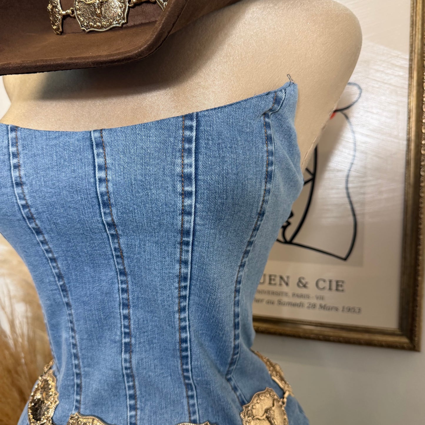 Denim Strapless mini Dress-LT Blue