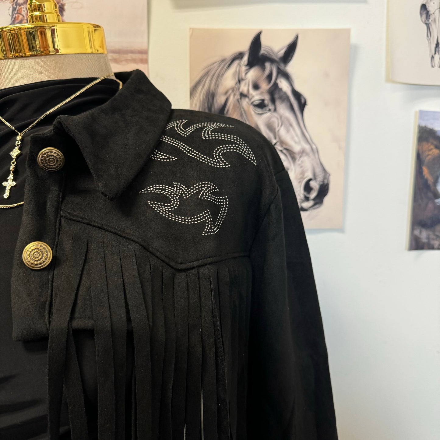 Fringe Suede Western Jacket -Black