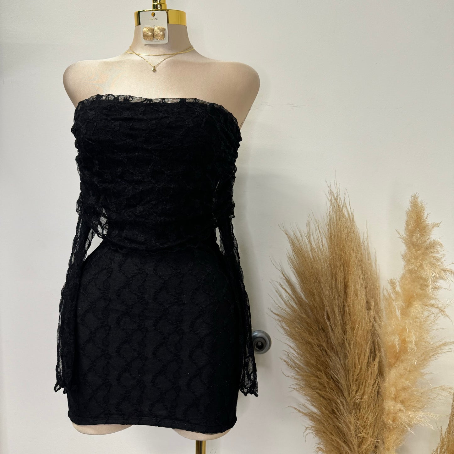 Lace Off shoulder Dress-Black