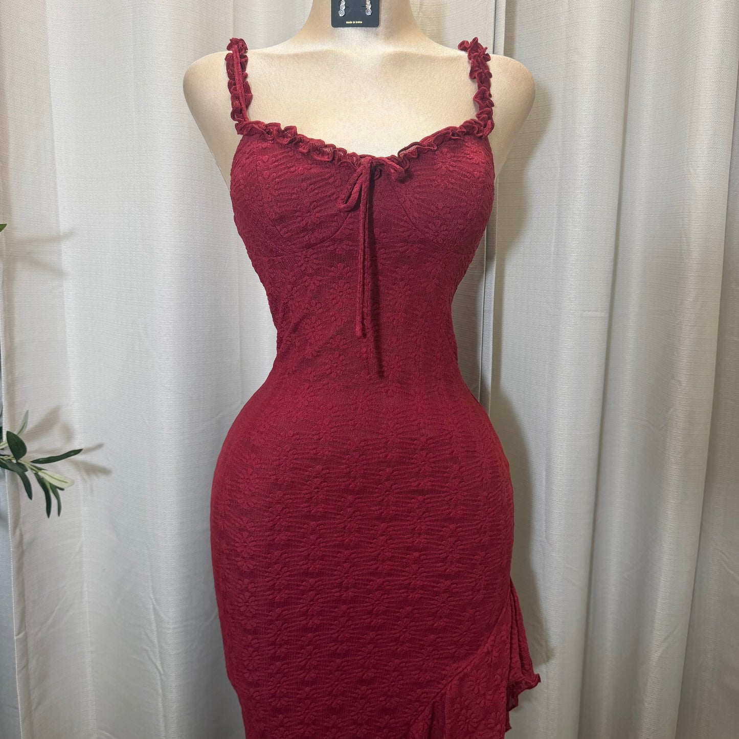 Daisy Asymmetric Skirt Midi Dress-Burgundy