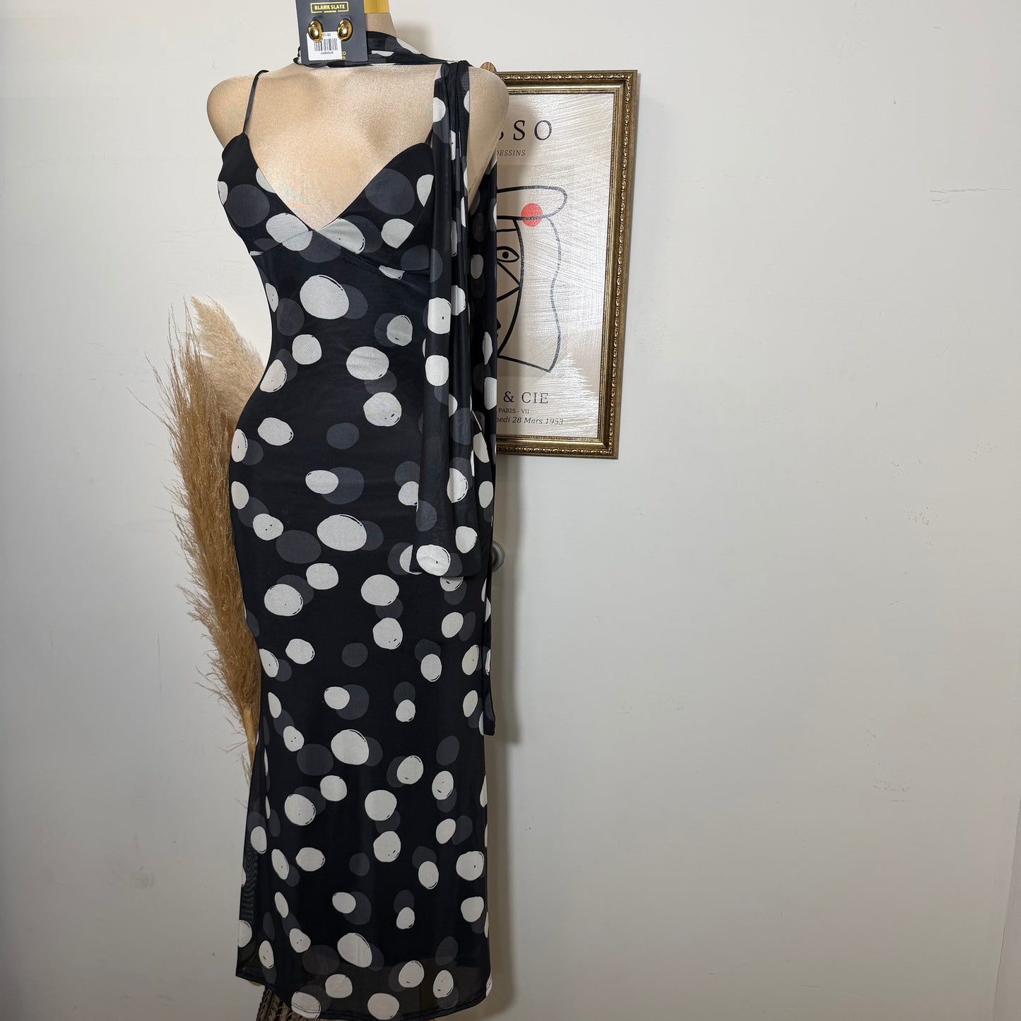 Polka Dot Mesh Dress-black/Ivory