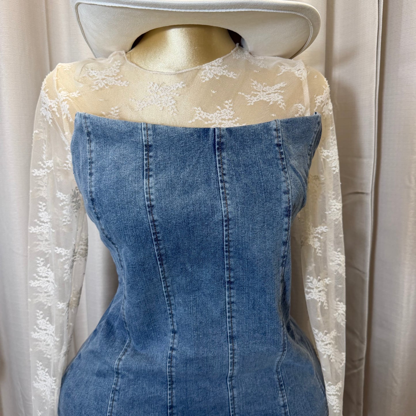 Denim Strapless Denim Dress PL-Blue