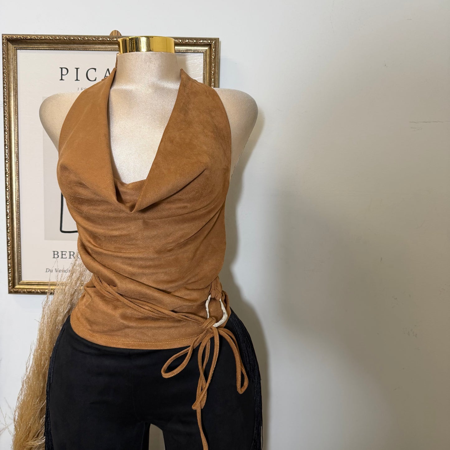 Cowl neck Halter Top-Caramel