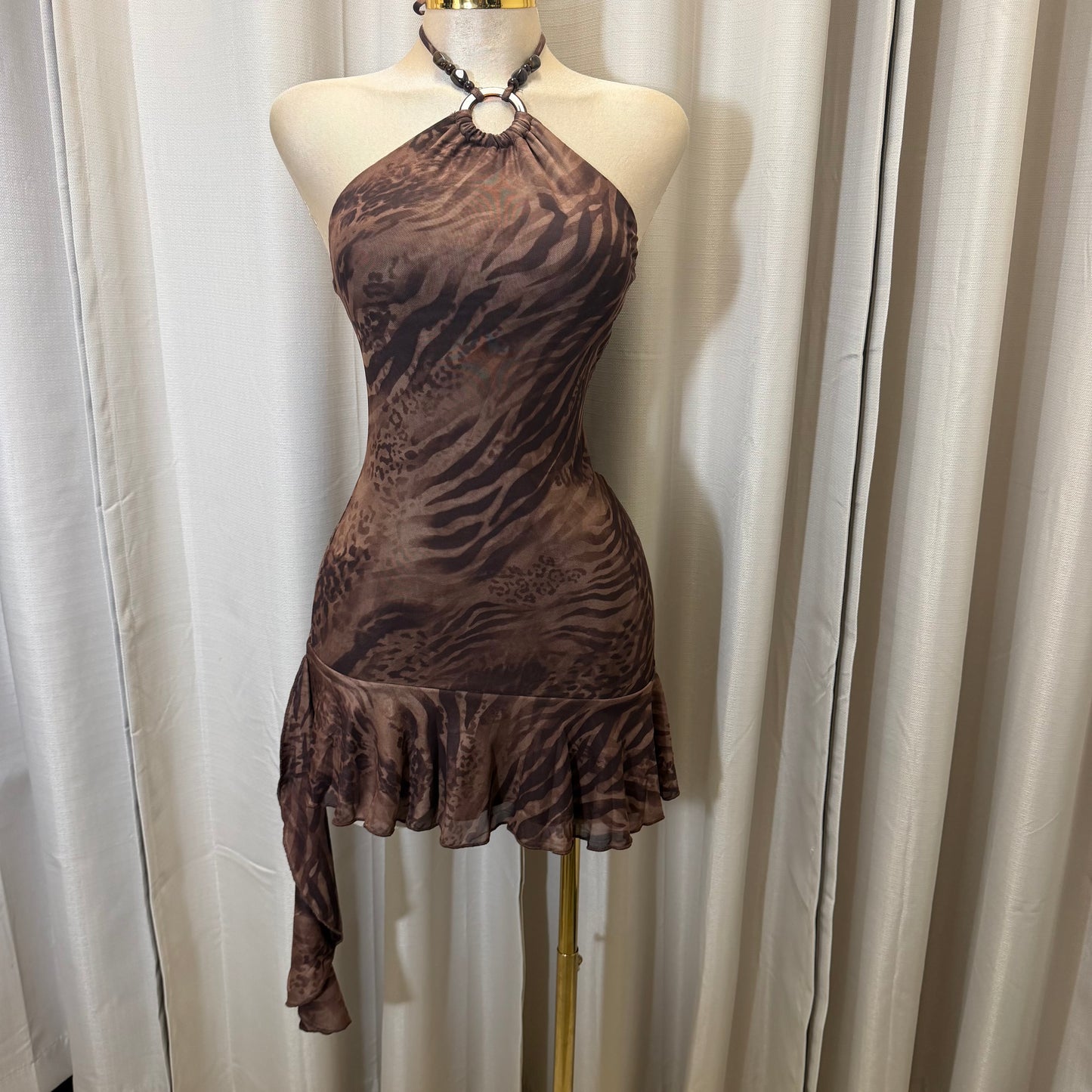 Halter Leopard Dress-Brown