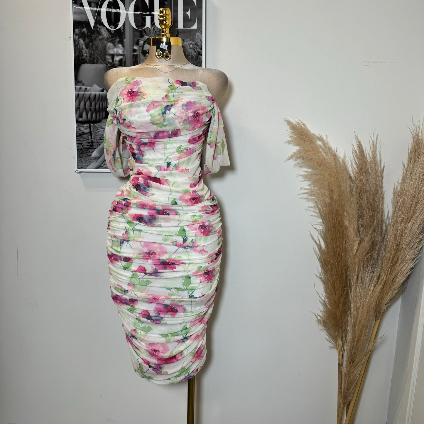 Camelia Mesh Dress-Flower Printed