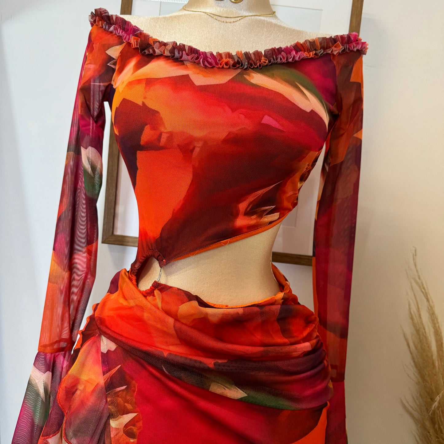 Lixia Mesh Dress-Orange