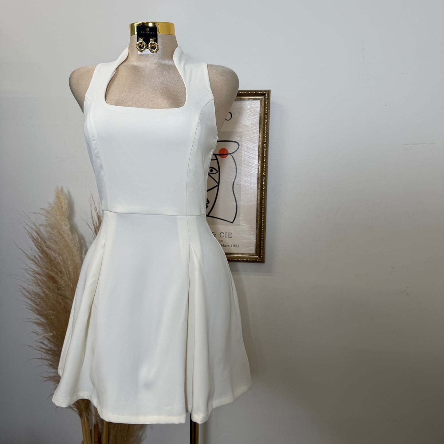 Solid a Line Mini Dress-Off white