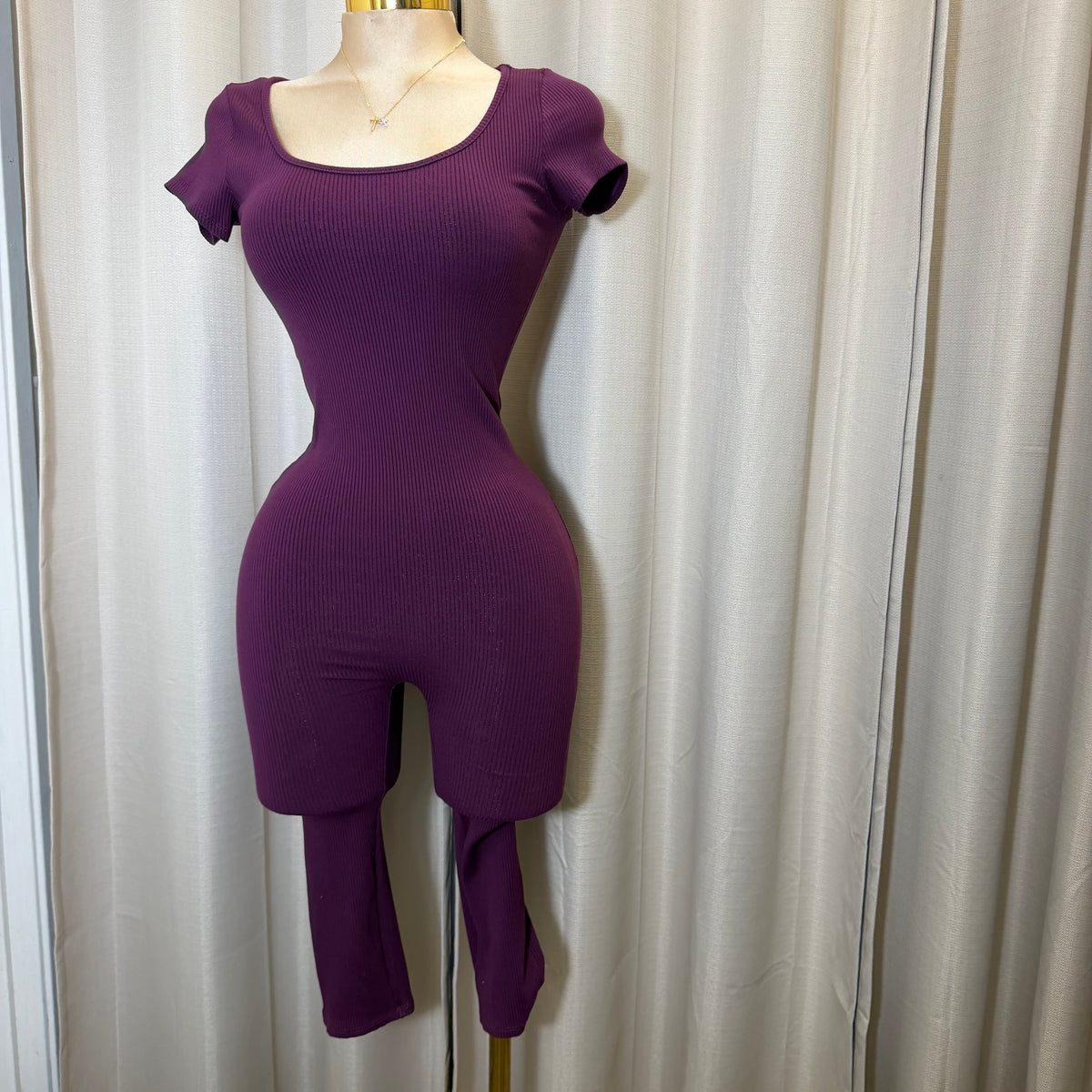 Short sleeve Capri Romper-Plum