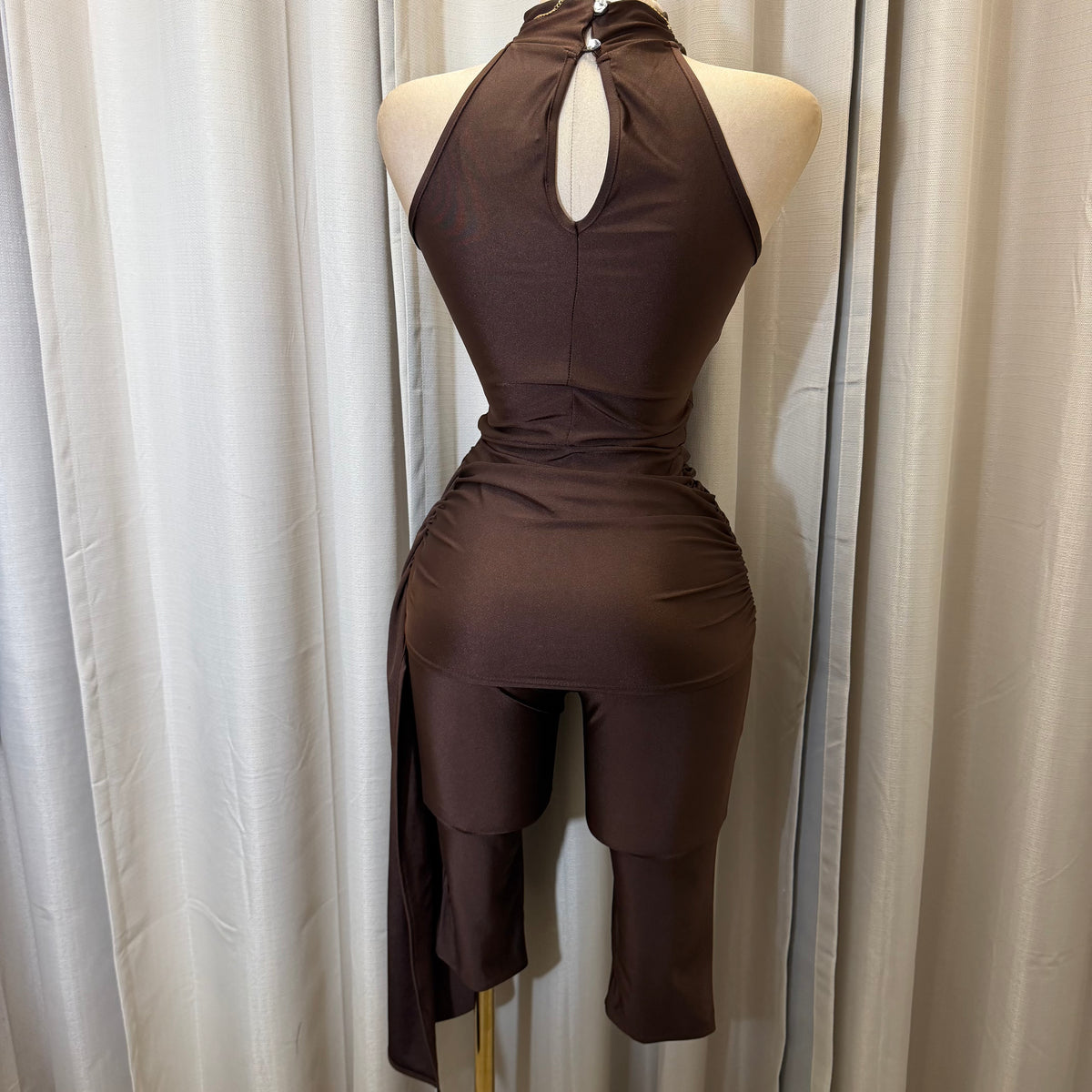 Mock Neck Capri Jumpsuit-Brown