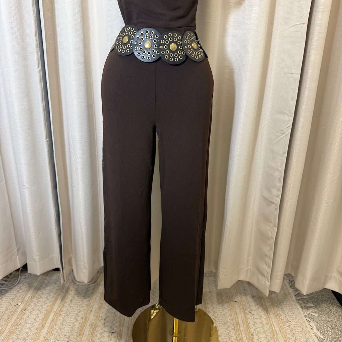 One shoulder Jumpsuit-dark Brown