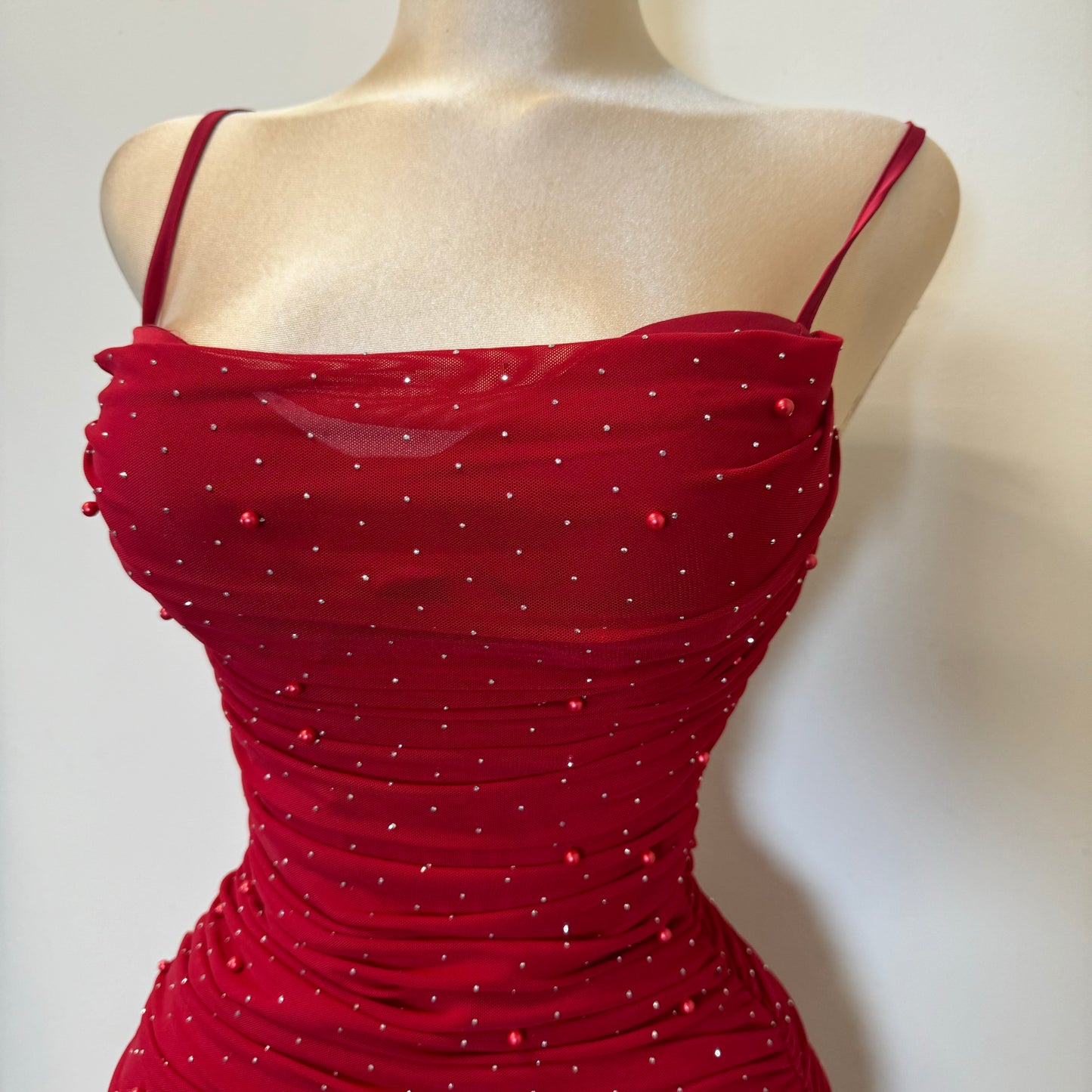 Capri Rhinestone Midi Dress-Red